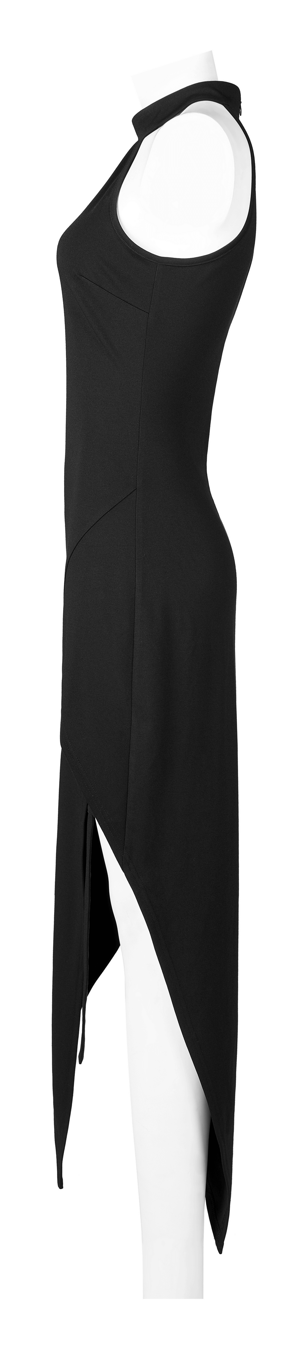 Black asymmetrical dress with punk cross-leg loops, perfect for a bold gothic style.