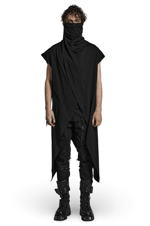 Black Asymmetrical Knit Vest with Gothic Hem
