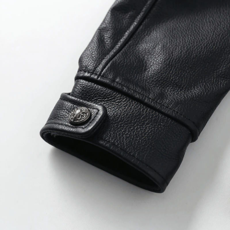 Black Biker Genuine Leather Jacket with Pockets / Men's Motorcycle Clothing - HARD'N'HEAVY
