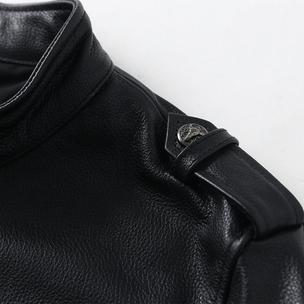Black Biker Genuine Leather Jacket with Pockets / Men's Motorcycle Clothing - HARD'N'HEAVY