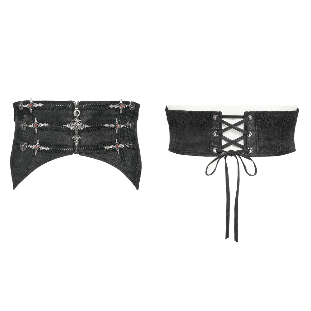 Schwarzer Punk-Gürtel mit Strumpfhaltern und Taschen