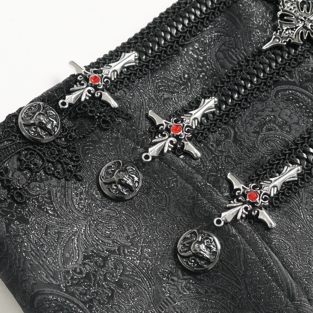 Schwarzer Punk-Gürtel mit Strumpfhaltern und Taschen