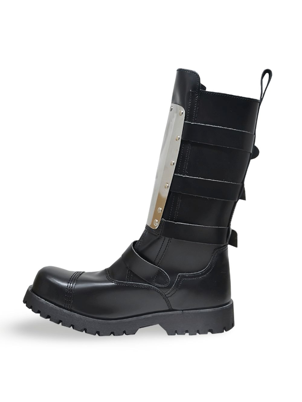 Black Buckle Boots with Round Toe and Platform Sole