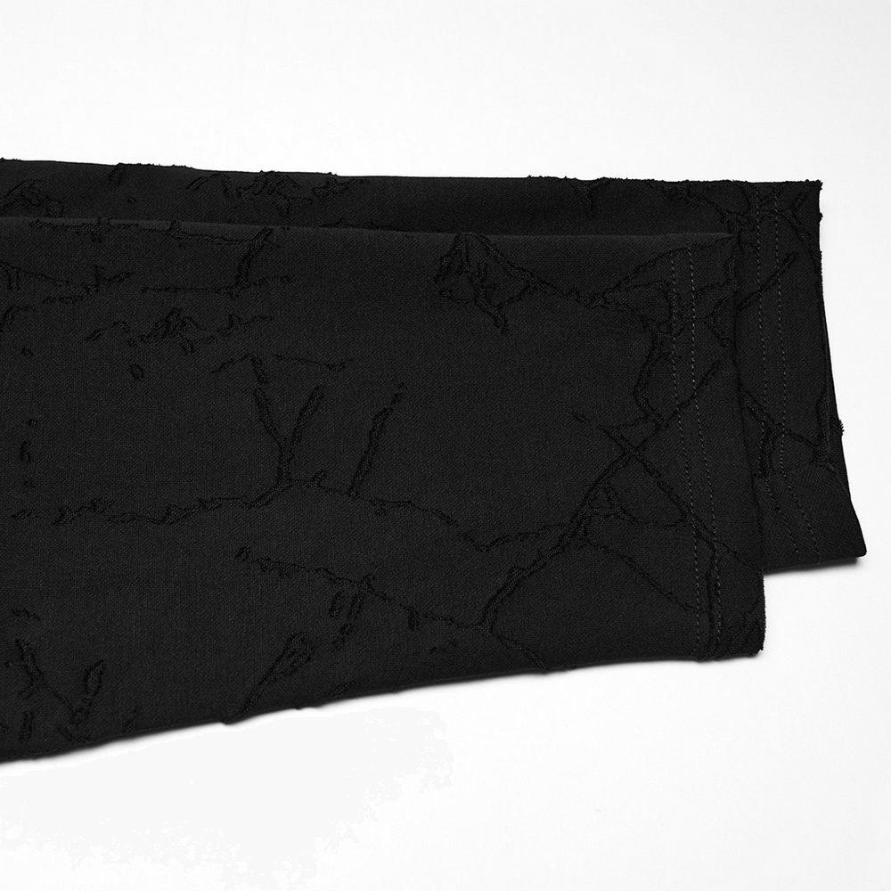 Black Burnout Knit Gothic Top with Stand Collar Design fabric showcasing the unique burnt texture and detail.