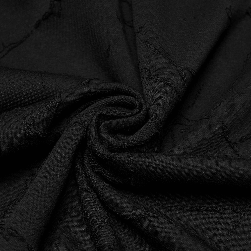 Black Burnout Knit Gothic Top with Stand Collar Design close-up of the burnt texture and fabric.