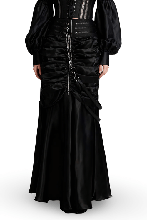 Black Bustle Skirt with Ruched Victorian Maxi Look