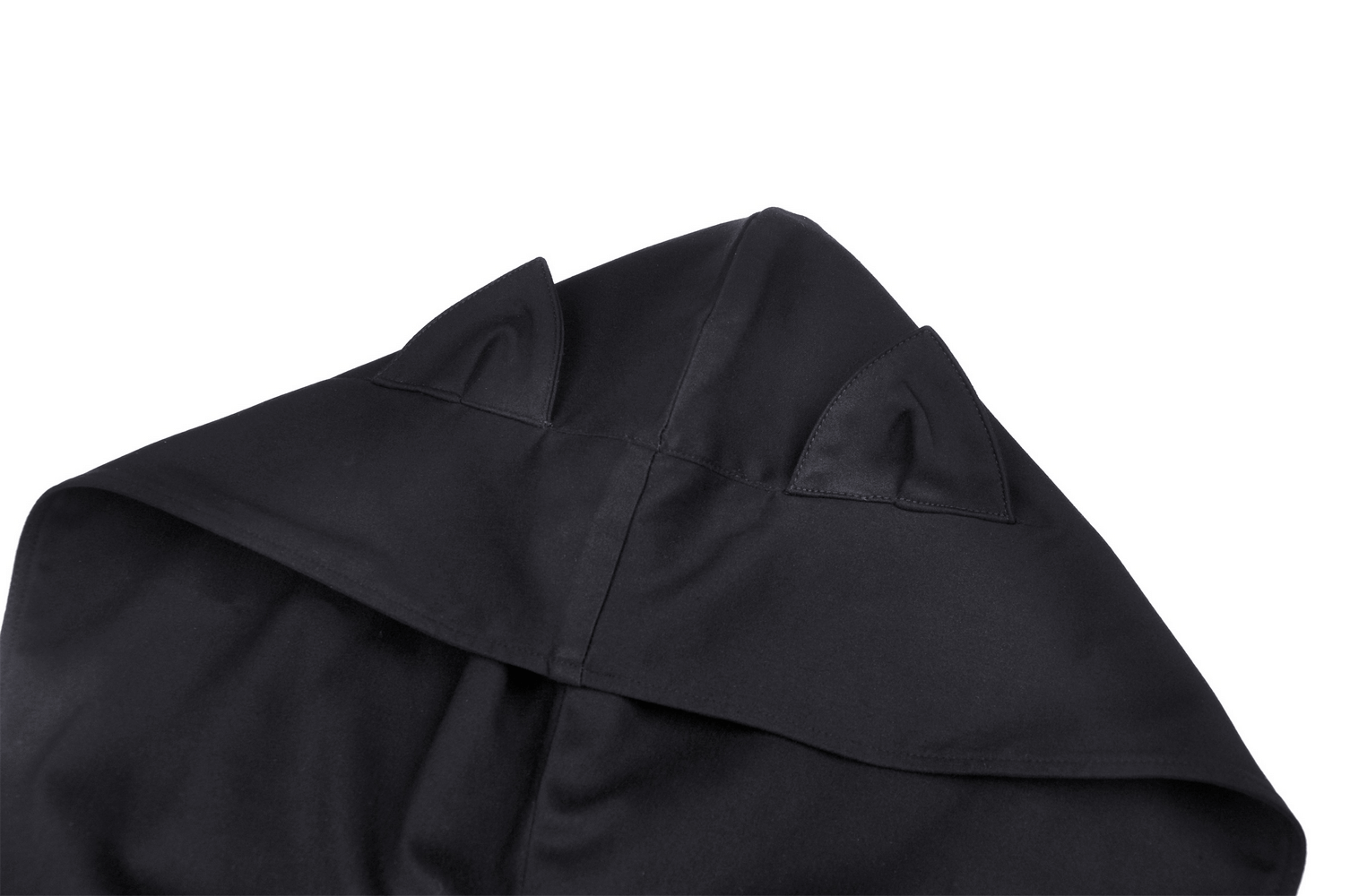 Close-up of black crop top hood featuring cute cat ears for a gothic style.