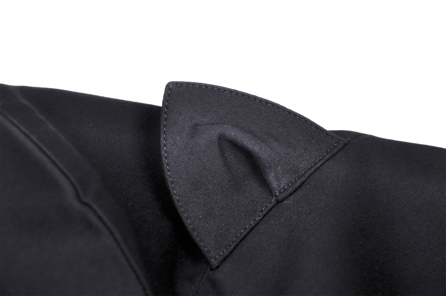 Close-up of black cat ear detail on gothic crop top showcasing edgy style and unique design.