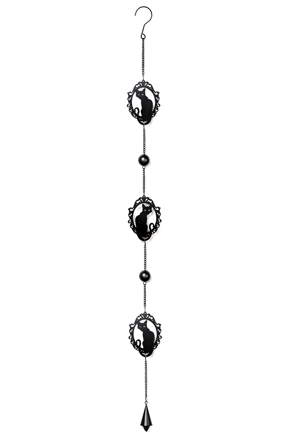 Black cat silhouette hanging decoration for home and garden with elegant design.