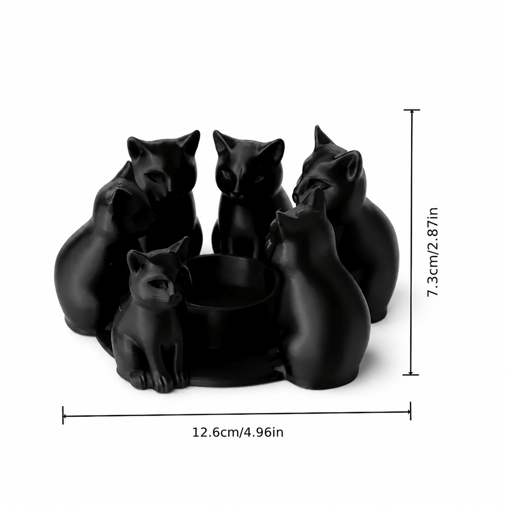 Black Cats Candle Holder for Witchy Accent Decor featuring sleek kittens around a tea light base.