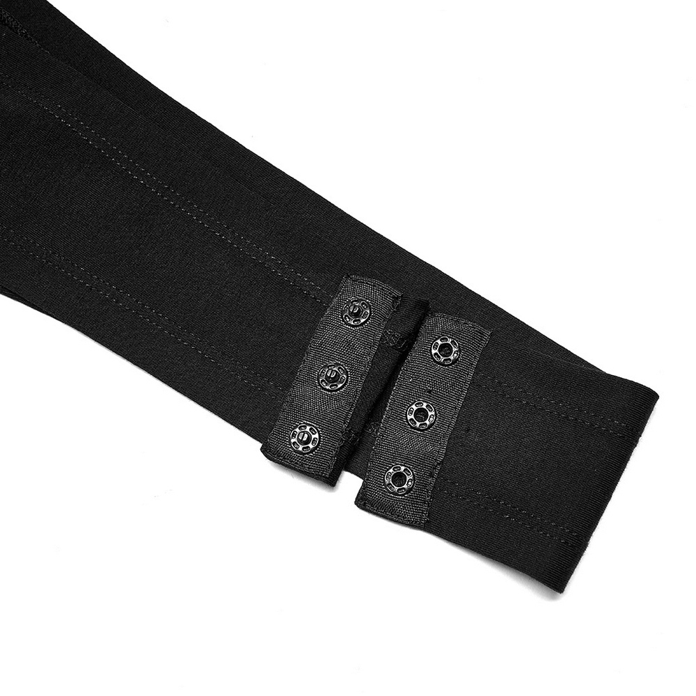 Close-up of black long sleeves with stylish button detail on cuffs for an edgy bodysuit look.