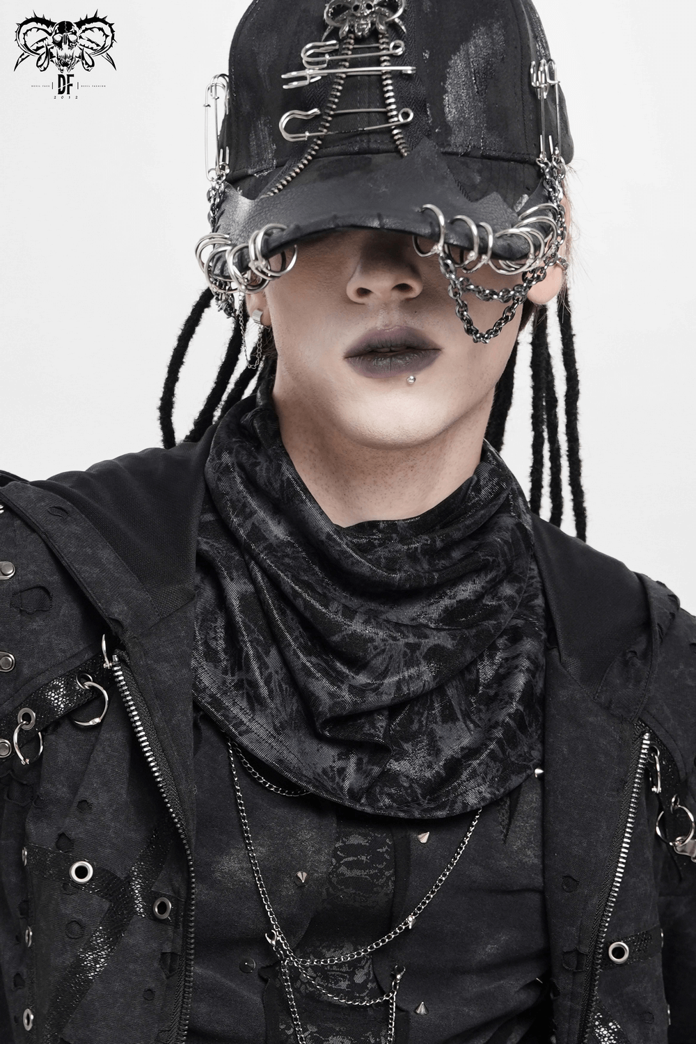 Black Crushed Neck Scarf for Gothic and Alternative Fashion styled with edgy accessories and a unique punk outfit.