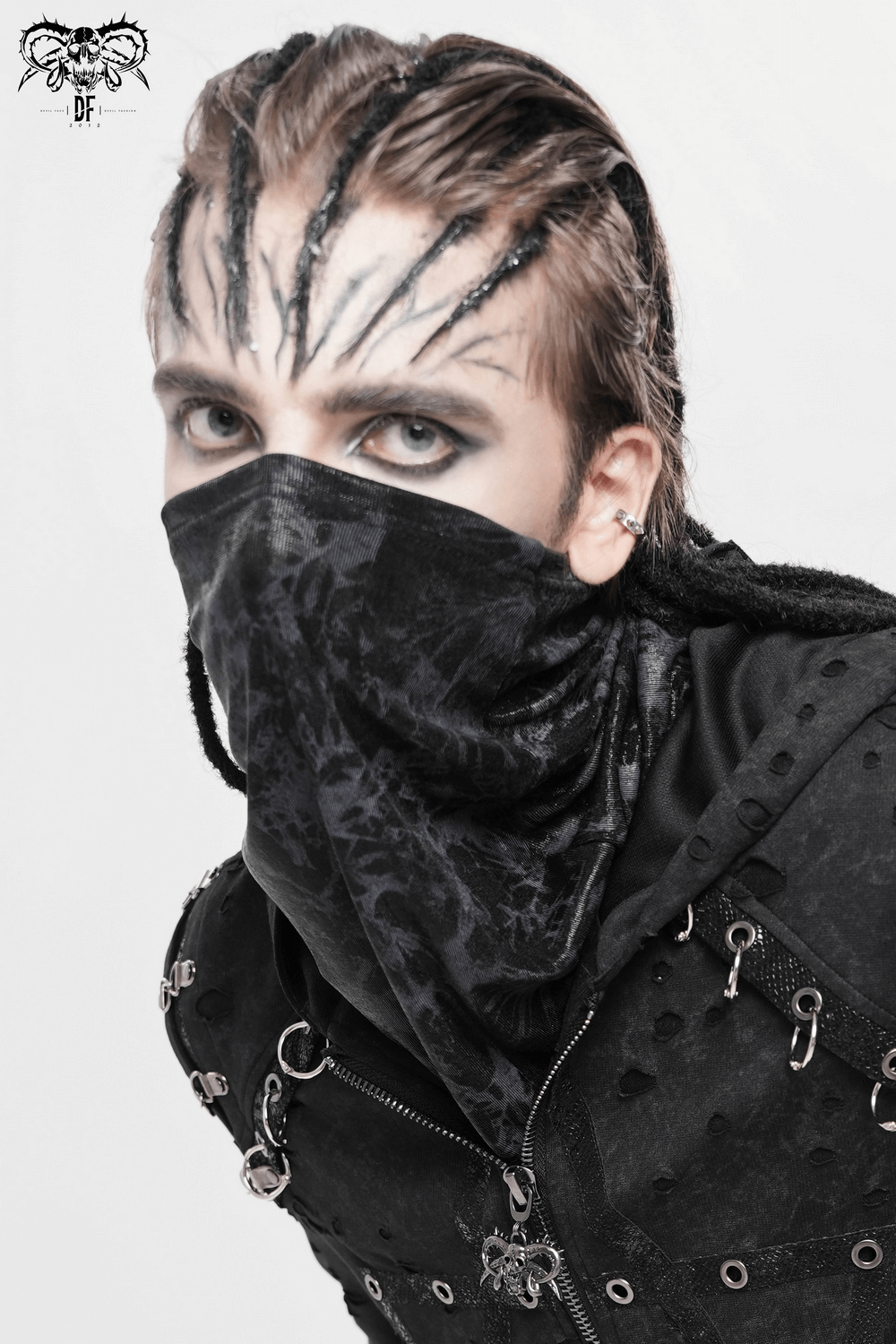 Black Crushed Neck Scarf for Gothic and Alternative Fashion worn by stylish individual in edgy outfit.