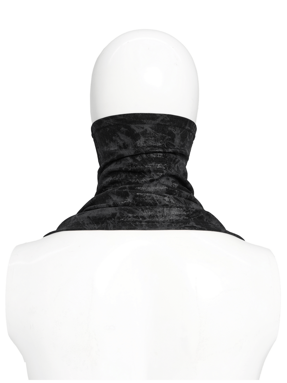Black Crushed Neck Scarf for Gothic and Alternative Fashion showcased on a mannequin's neck.