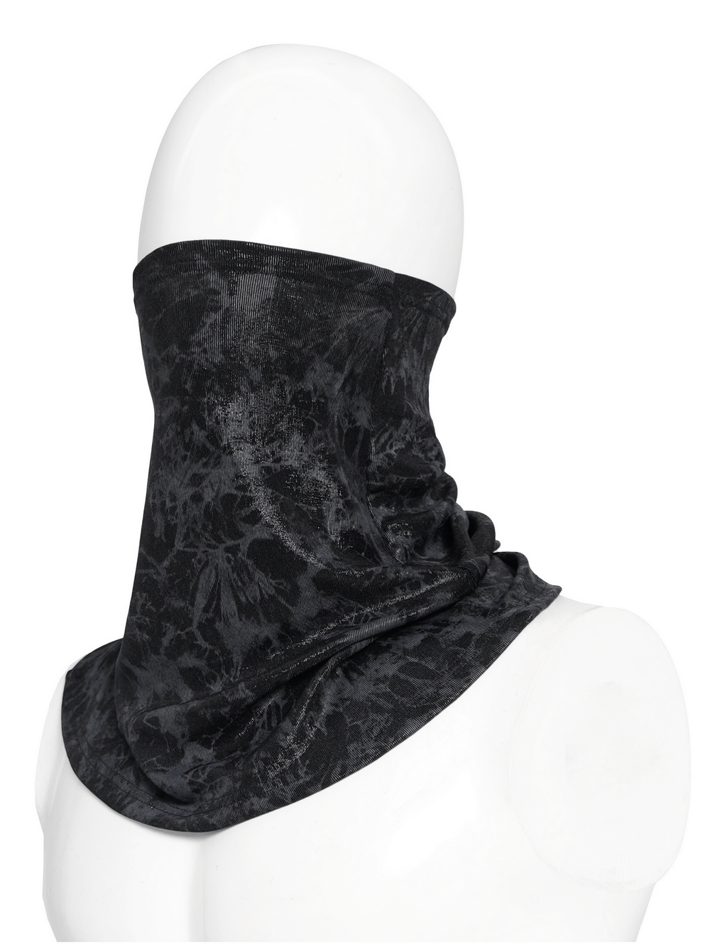 Black Crushed Neck Scarf for Gothic and Alternative Fashion displayed on mannequin's back