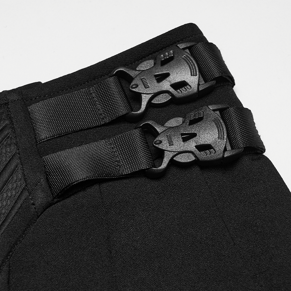 Black Cyberpunk Buckle Waist Pleated Mini Skirt close-up of adjustable black buckles on waist