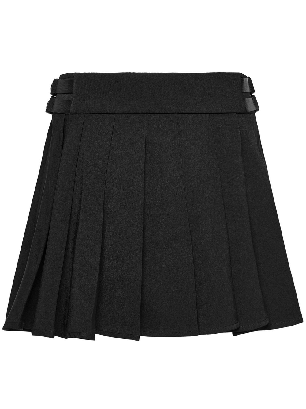 Black Cyberpunk Buckle Waist Pleated Mini Skirt, perfect for streetwear styles and club nights.