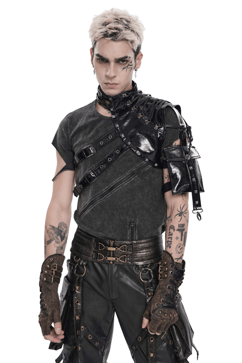 Schwarze Cyberpunk-Kunstleder-Schnallen-Schultergurtweste