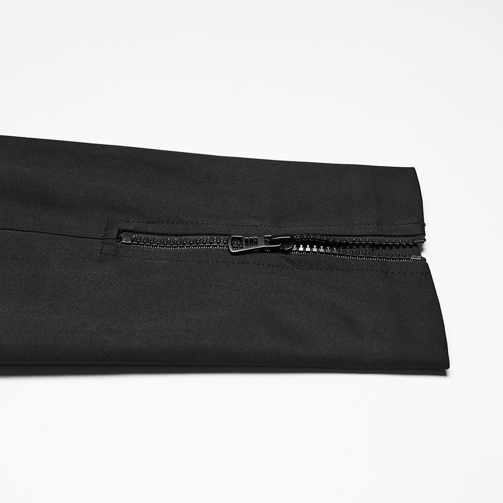 Black Cyberpunk Jacket With Armored Shoulder Pads close-up of zip detail on sleeve
