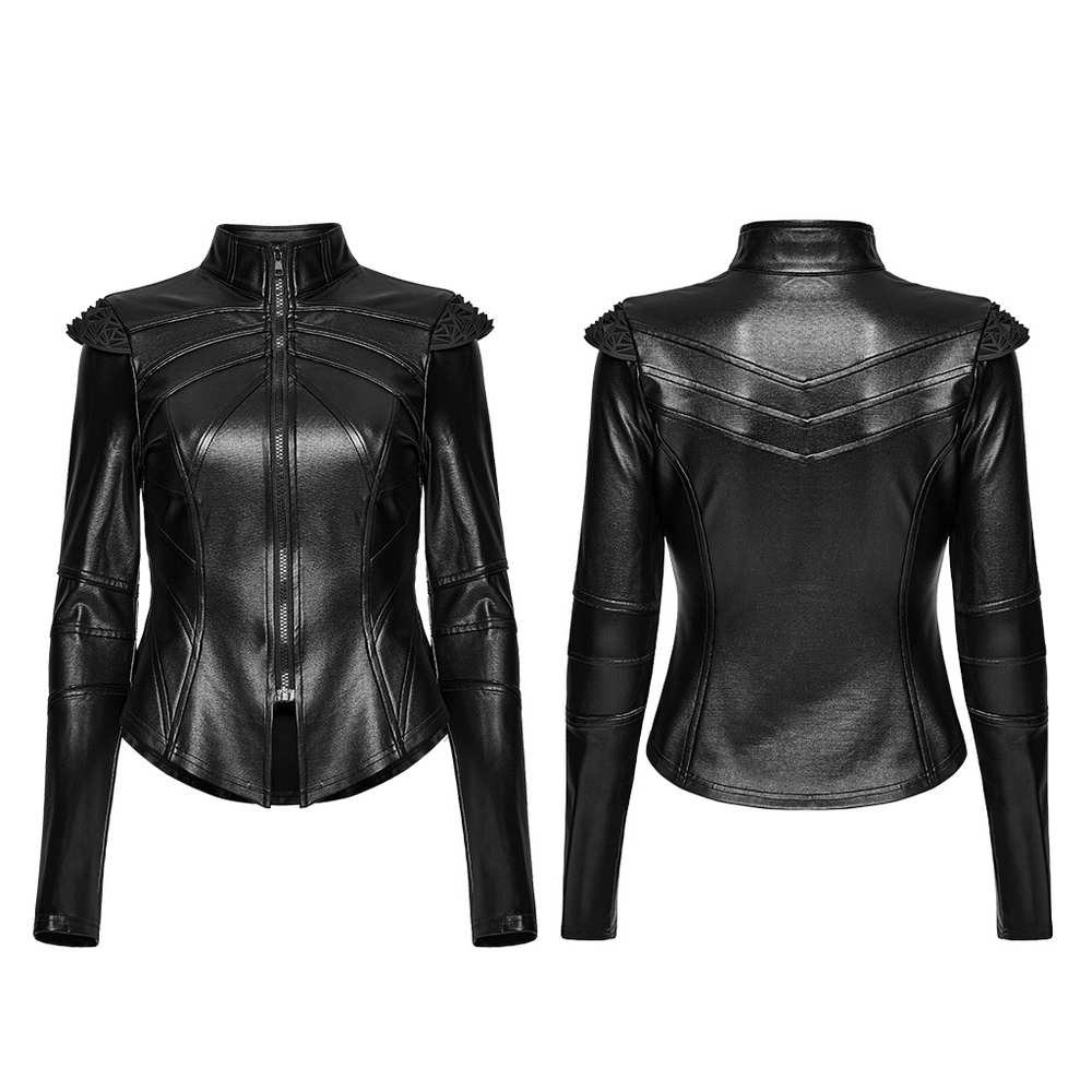 Schwarze Cyberpunk-Jacke mit geformten Knochenschulterspitzen