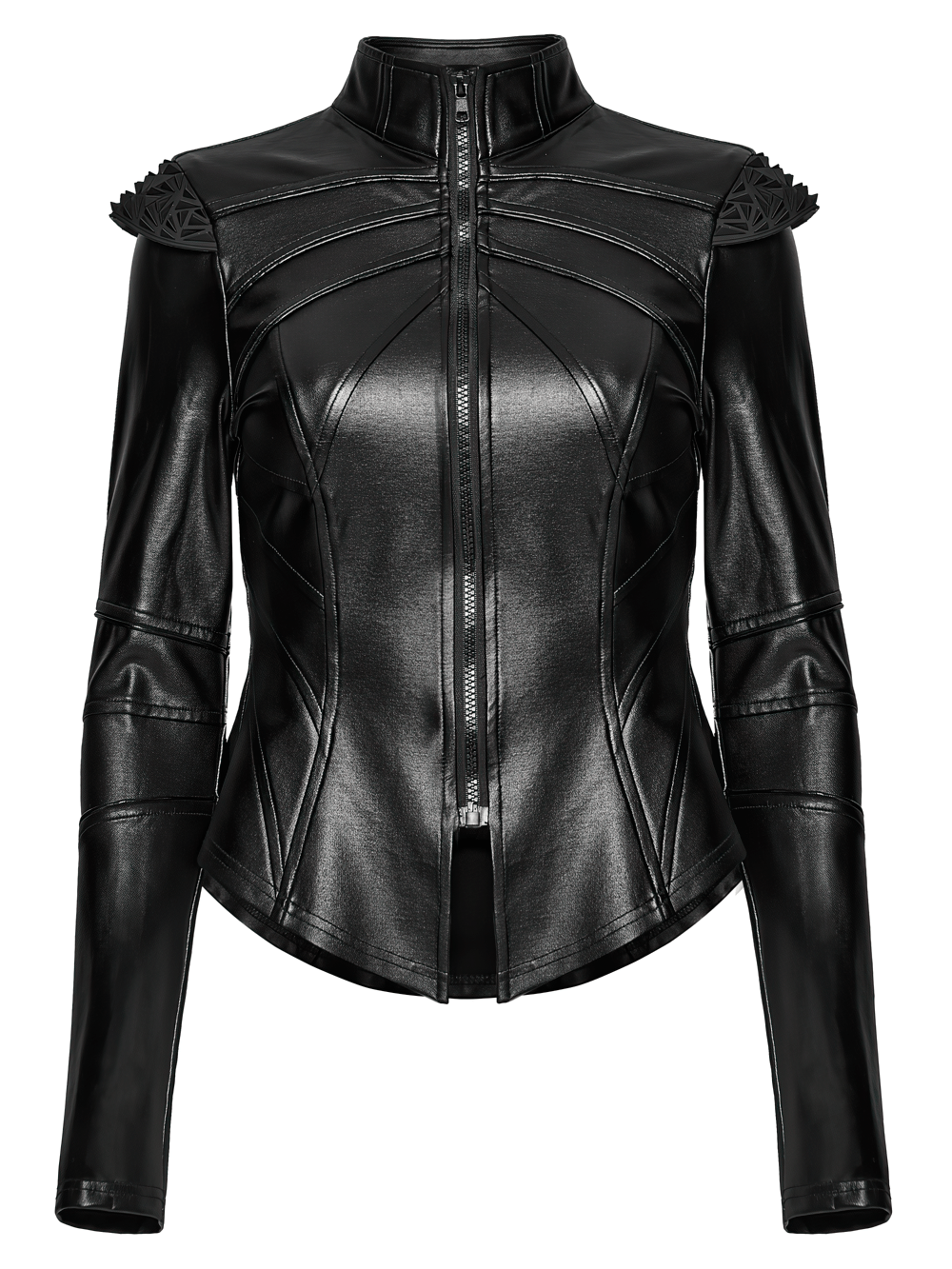 Schwarze Cyberpunk-Jacke mit geformten Knochenschulterspitzen