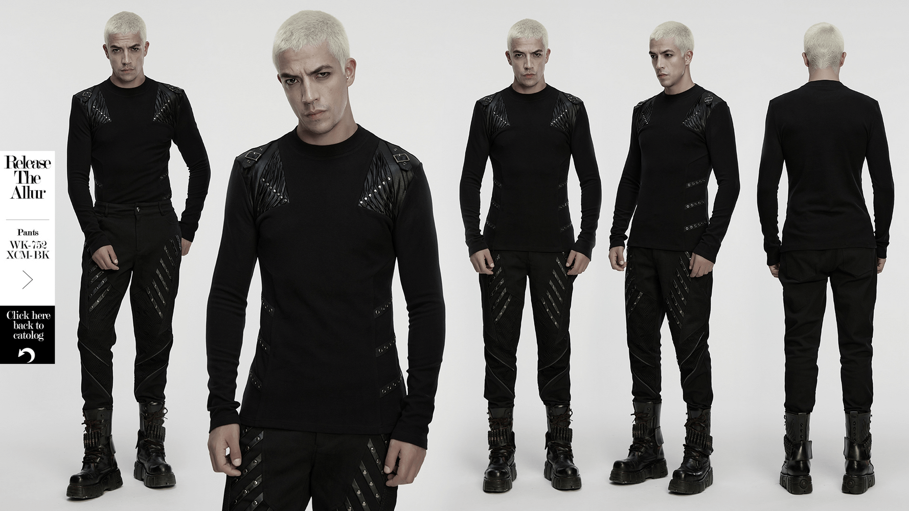 Black Cyberpunk Long Sleeve Top with Textured Panels featuring textured shoulder splicing and sharp design details.