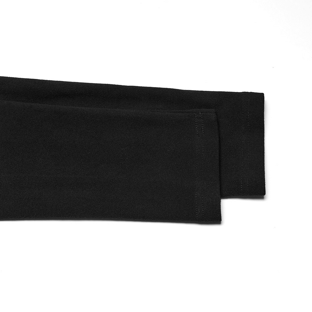 Black Cyberpunk Long Sleeve Top with Textured Panels close-up of sleeve detail showing soft fabric and clean stitching.