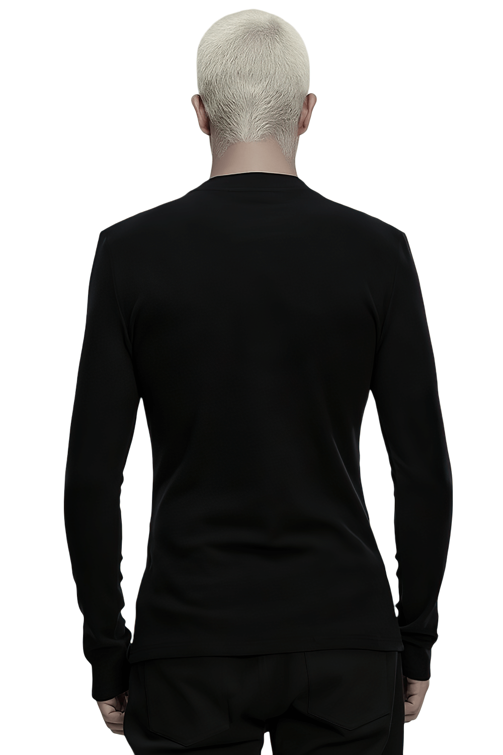 Black Cyberpunk Long Sleeve Top with Textured Panels - Back view showcasing sleek design and fit.