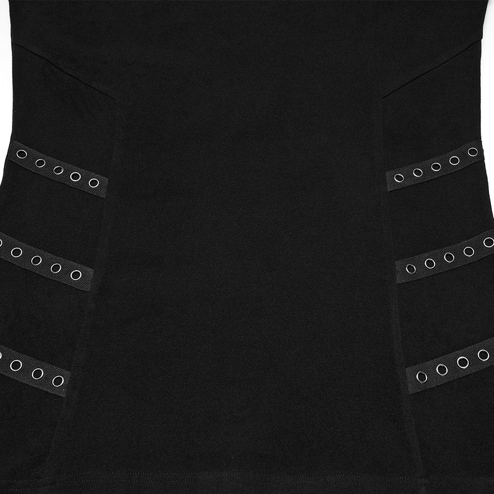 Black Cyberpunk Long Sleeve Top with Textured Panels featuring elastic fabric and striking strap details.