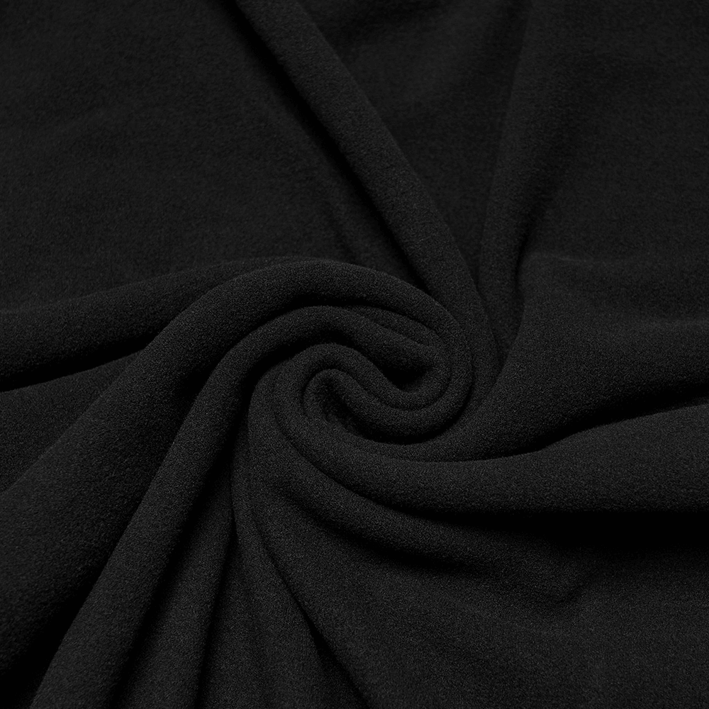 Black Cyberpunk Long Sleeve Top with Textured Panels fabric close-up showcasing soft, elastic texture.