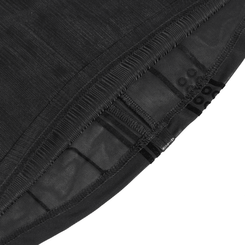 Close-up of the Black Cyberpunk Mesh Circuit Print Zip Up Techwear Top showing zipper and mesh detailing.