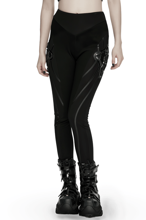 Leggings noirs Cyberpunk avec armure latérale 3D