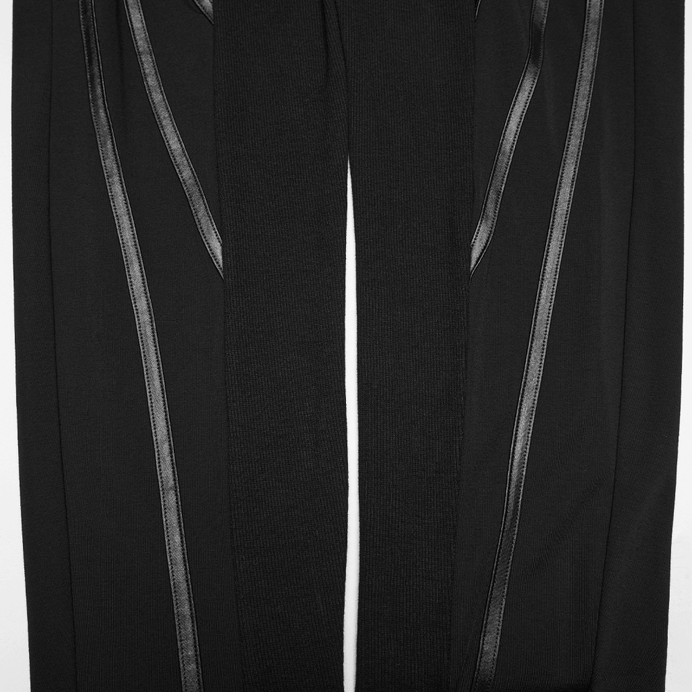 Alt Tag: Black Cyberpunk Panel Leggings with 3D Side Armor close-up of sculpted panel seams and textured side armor detail in black