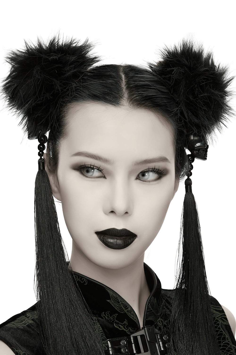 Schwarze Cyberpunk-Pompon-Haarspangen mit Quasten