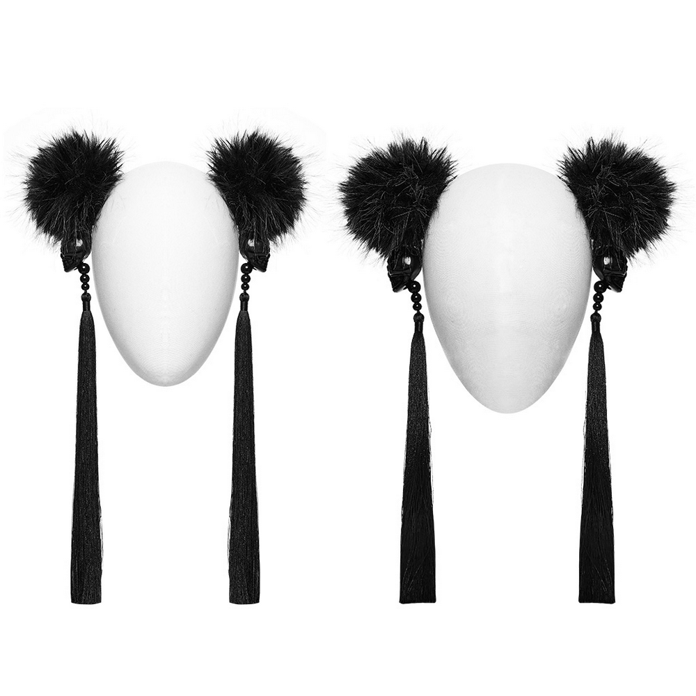Schwarze Cyberpunk-Pompon-Haarspangen mit Quasten