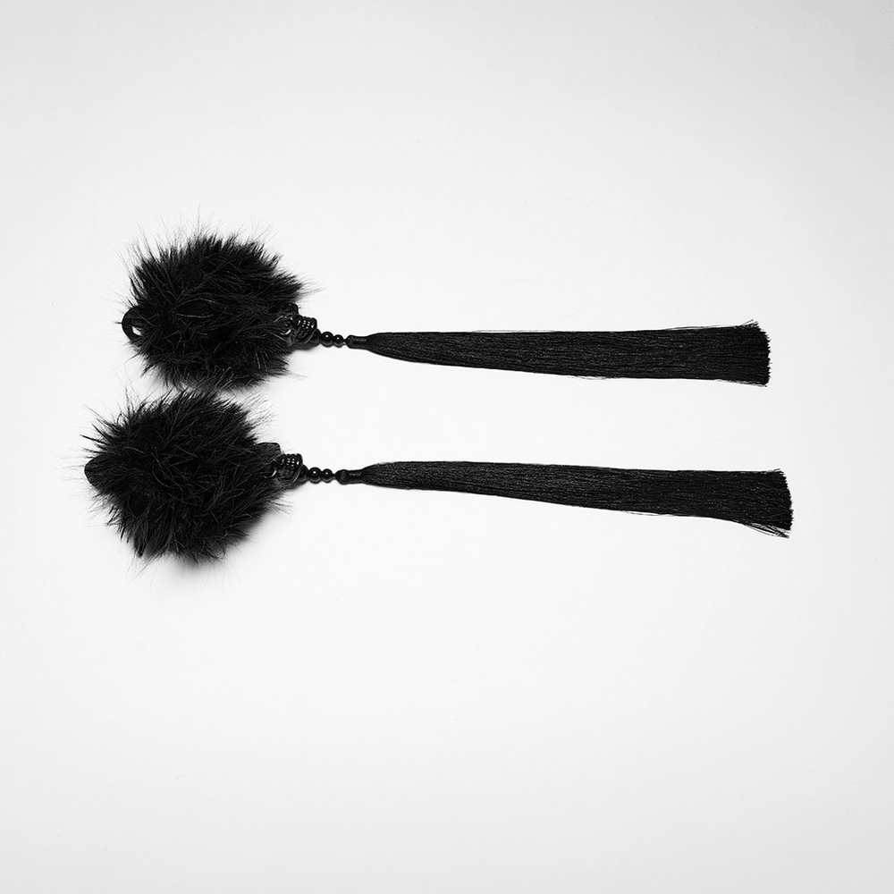 Schwarze Cyberpunk-Pompon-Haarspangen mit Quasten