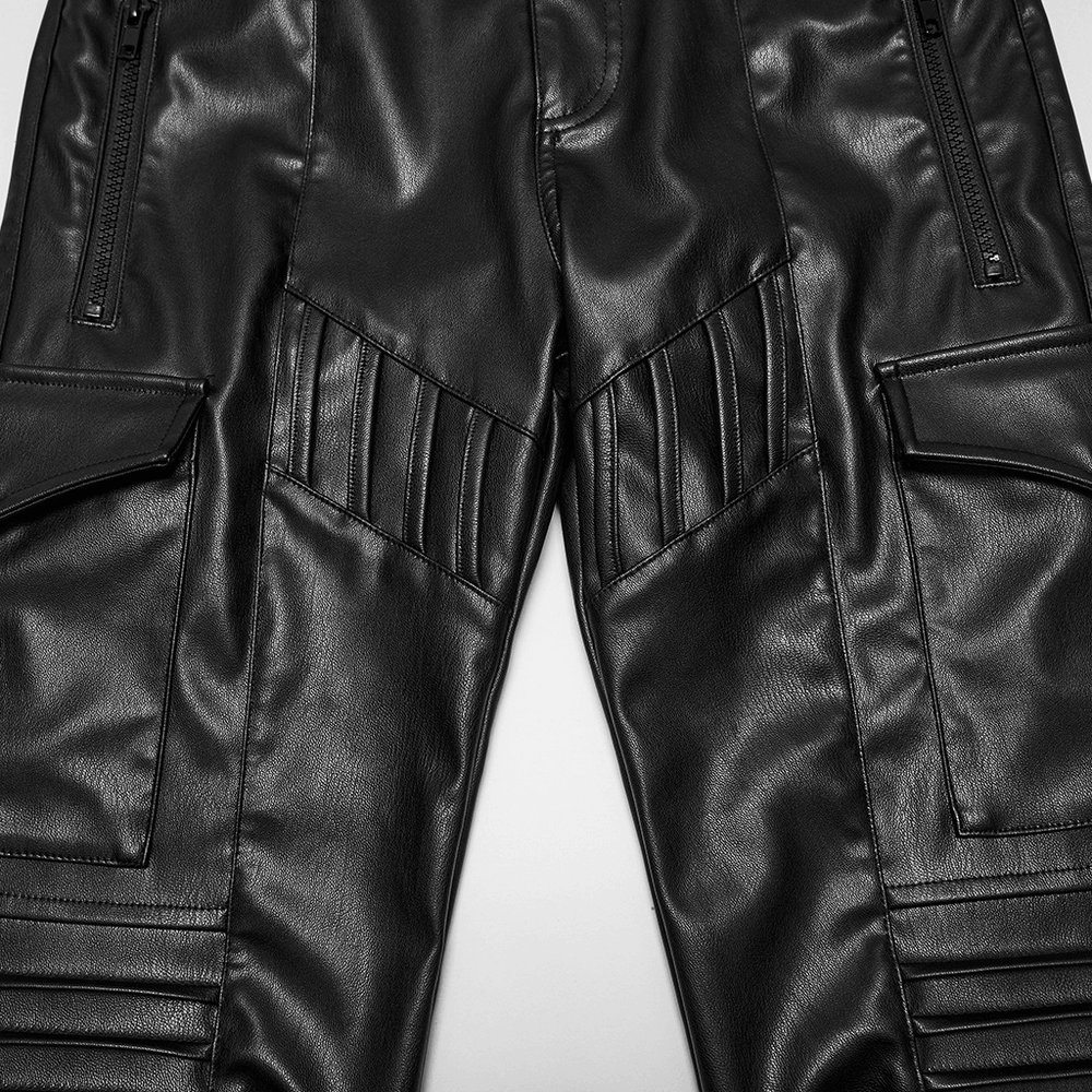 Black Cyberpunk Slim Cargo Pants with Pleated Panels featuring stylish pleated designs and sleek black fabric.