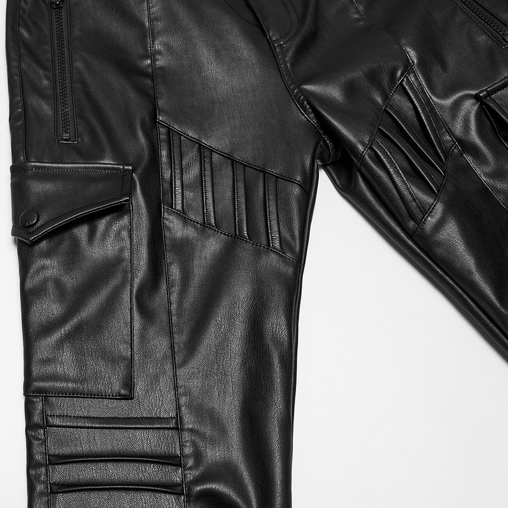 Black Cyberpunk Slim Cargo Pants with Pleated Panels showcasing stylish pleated details and sleek design.