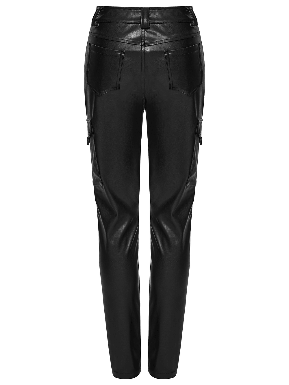 Black Cyberpunk Slim Cargo Pants with Pleated Panels showing a sleek back view and stylish pockets.
