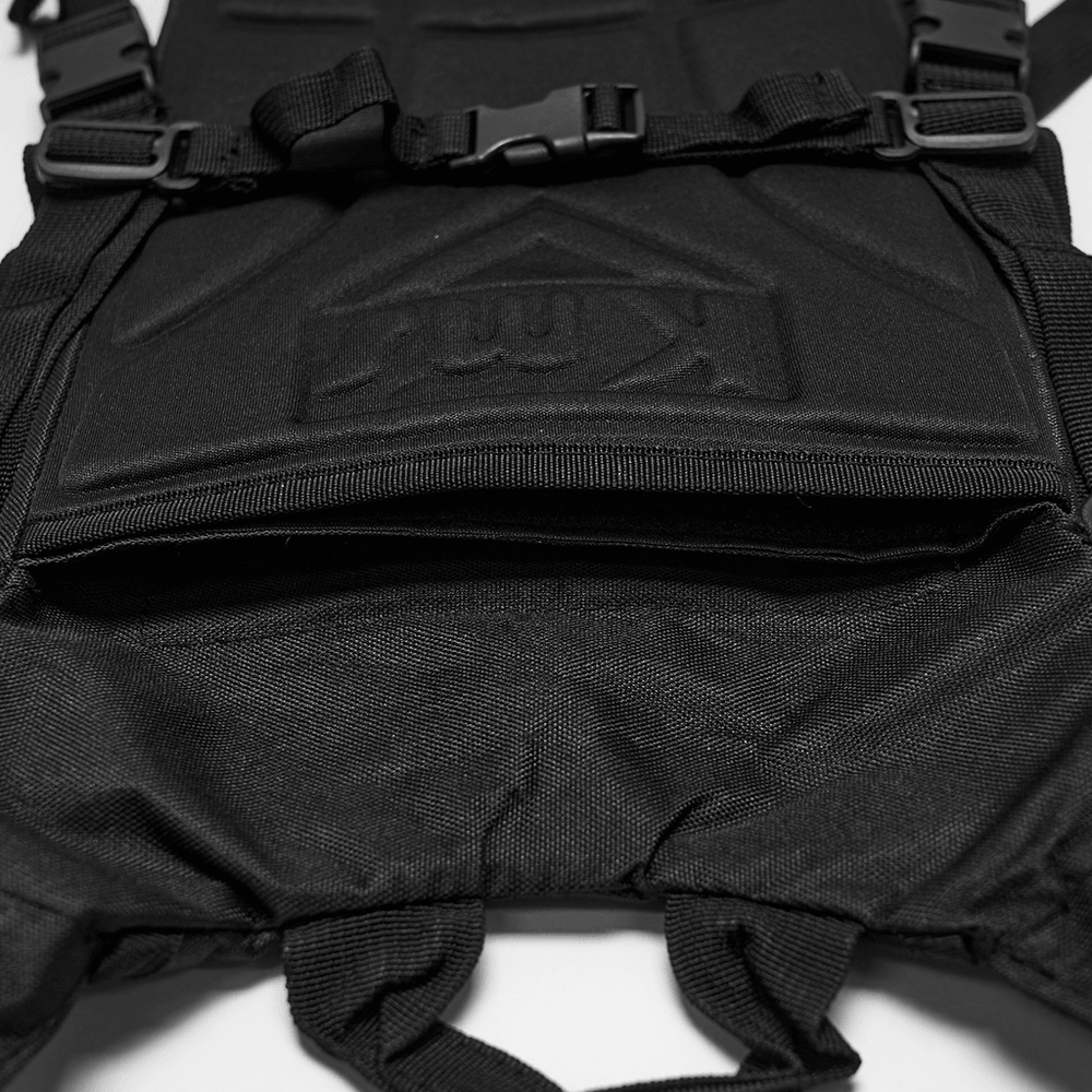 Black Cyberpunk Tactical Backpack with Chain Detail straps and buckles for a streamlined fit.