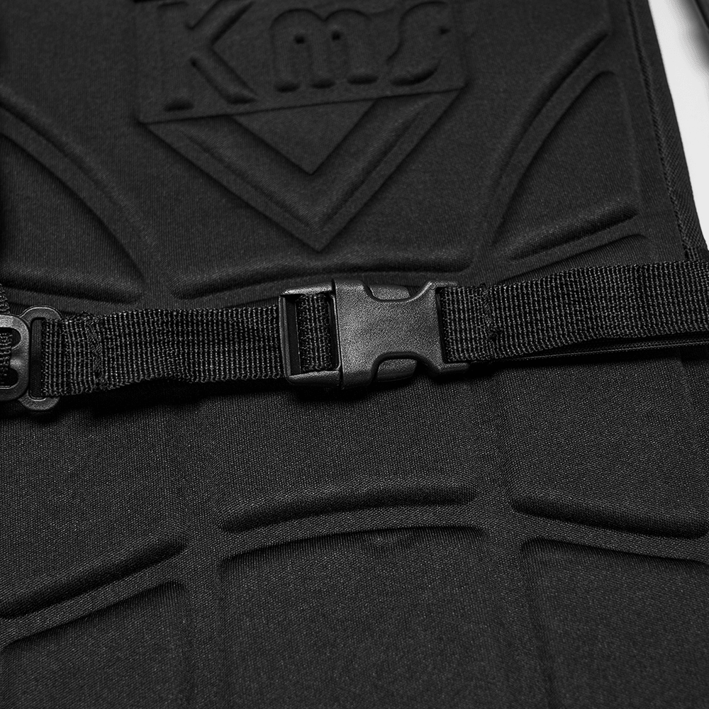Close-up of adjustable strap on the Black Cyberpunk Tactical Backpack with Chain Detail.