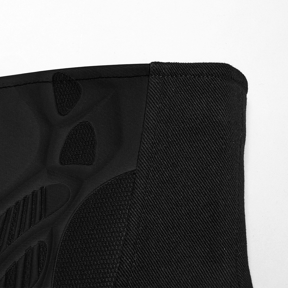 Black Cyberpunk Waist Corset with Lace-Up Design featuring armor detailing and structured silhouette.