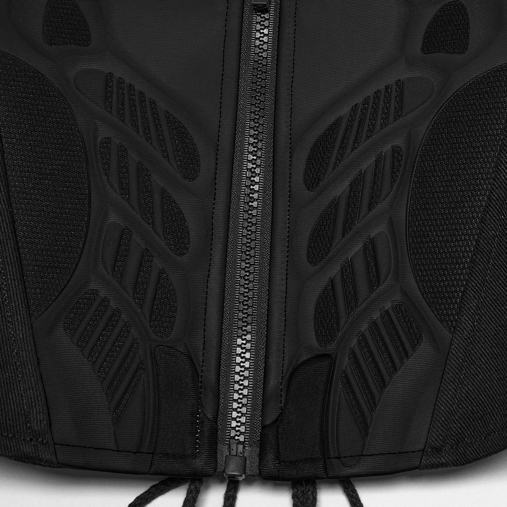 Black Cyberpunk Waist Corset with Lace-Up Design featuring a striking front zipper and armor-inspired detailing.