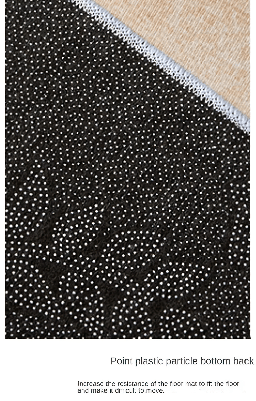 Black Dark Gothic Occult Area Rug for Room Decor showing point plastic particle bottom for better grip.