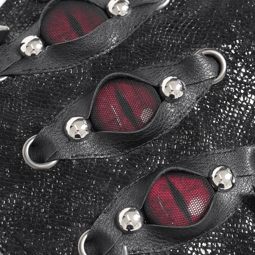 Dunkler schwarzer Gothic-Taillengürtel mit roten Augen-Akzenten