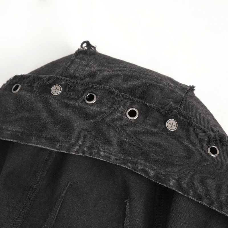 Black Distressed Cotton Bandana with Metal Eyelets - HARD'N'HEAVY