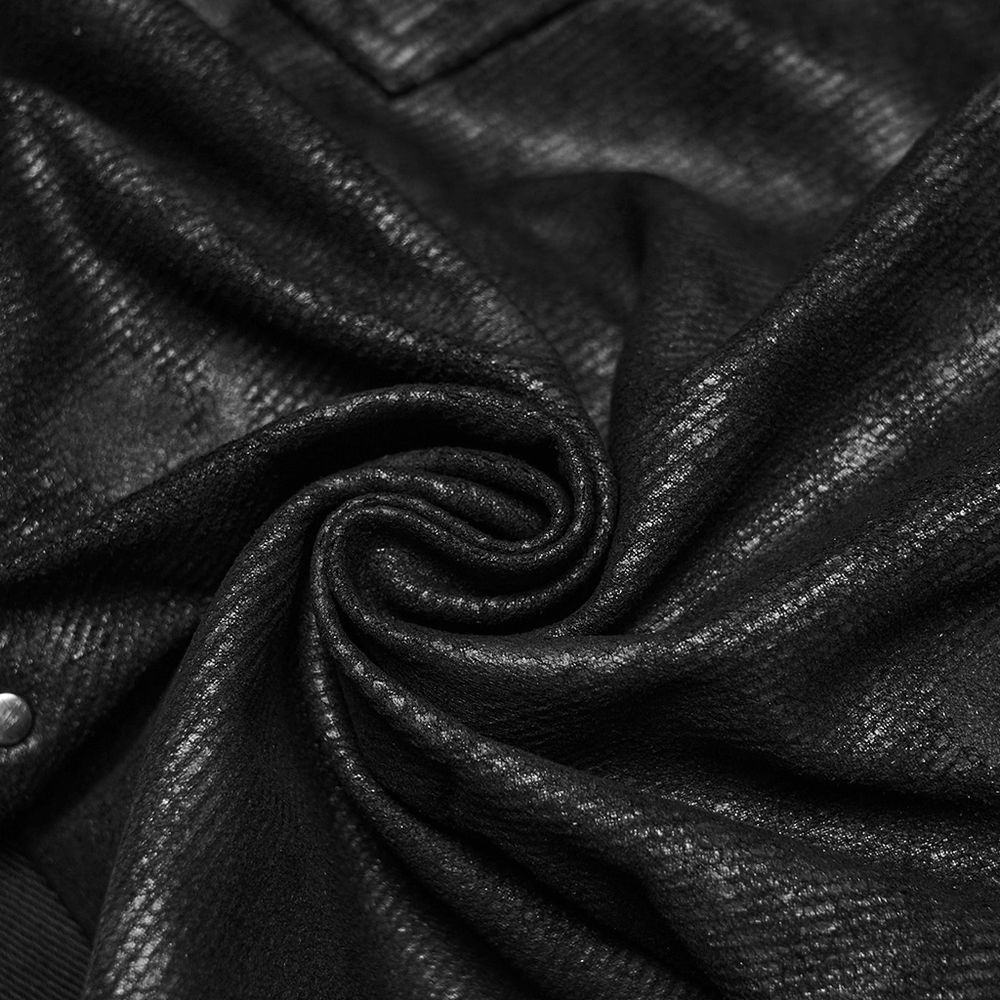Black Distressed Twill Pants with Metal Eyelet Straps fabric detail showcasing its luxurious texture and stylish appeal.