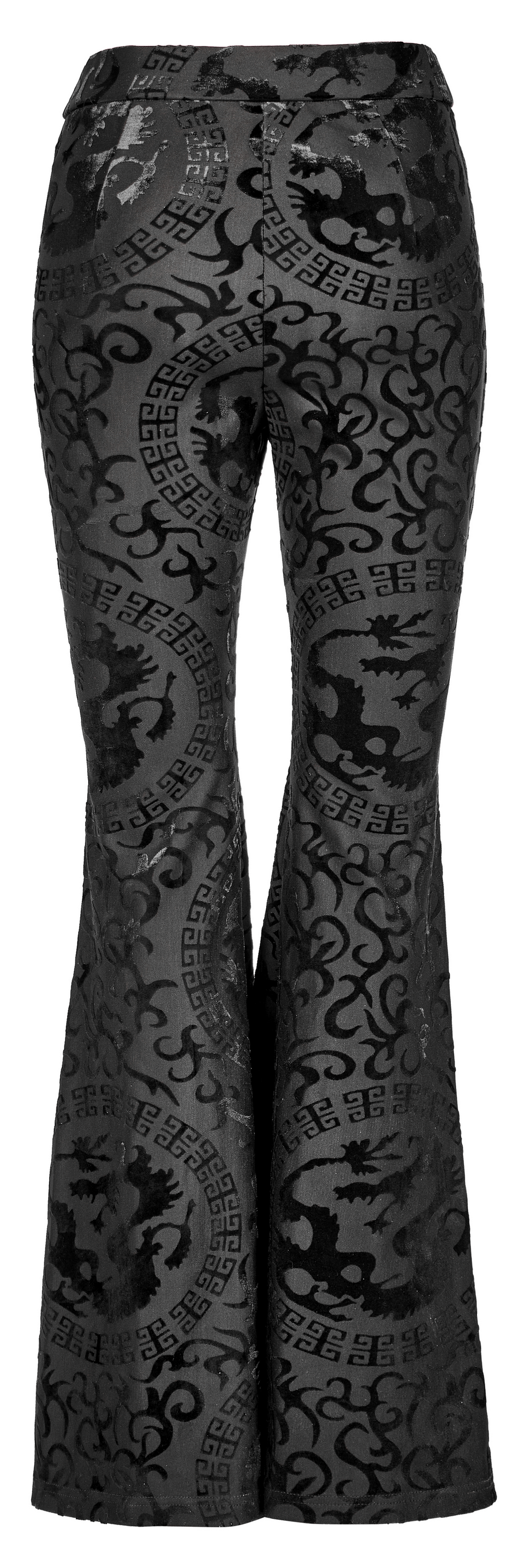 Black Dragon Flare Pants Front Slits - Punk Rave
