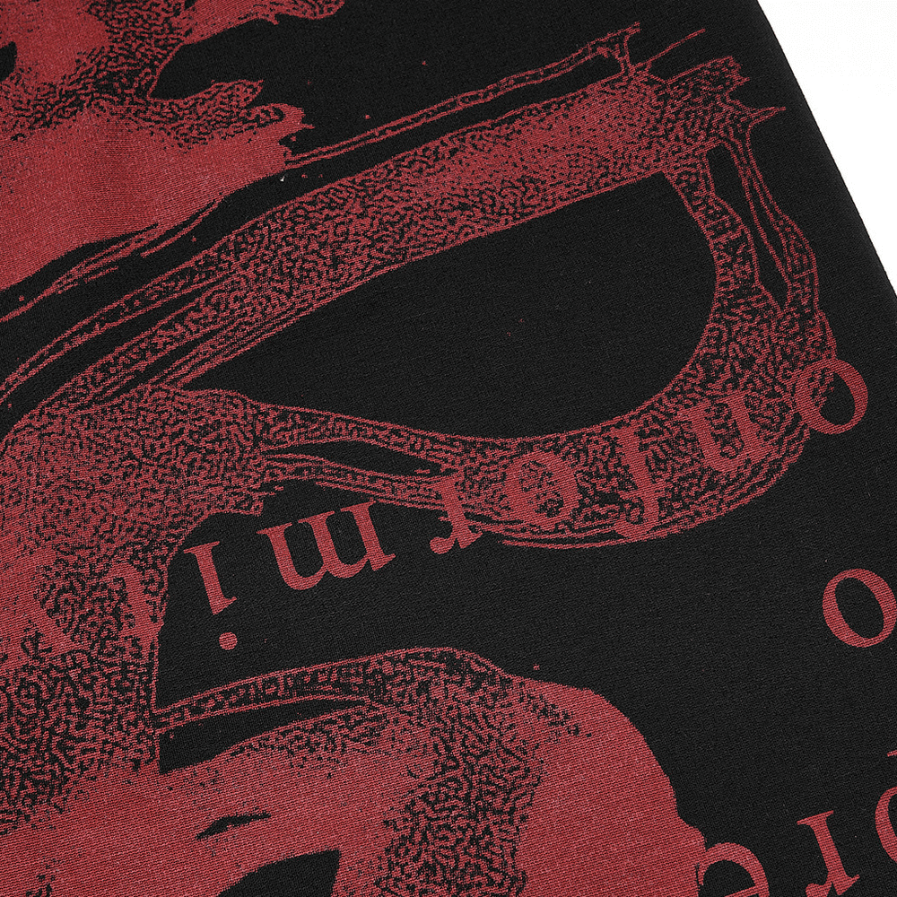 Black skirt featuring a striking red dragon print and dark punk style with unique keel embroidery.