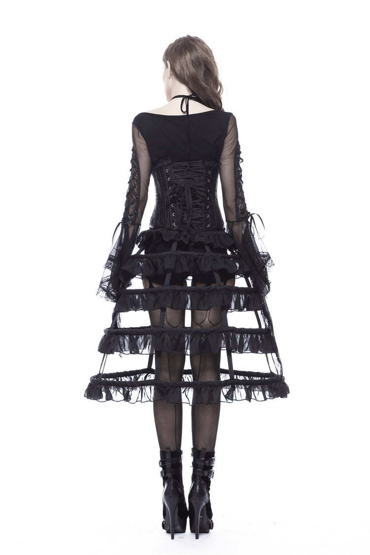 Black Elastic Waist Gothic Lolita Tiered Skirt